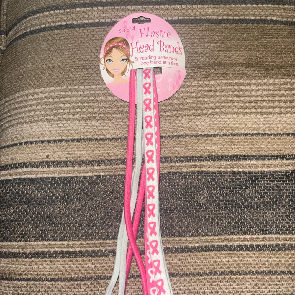Pink Ribbon Elastic Headbands Set